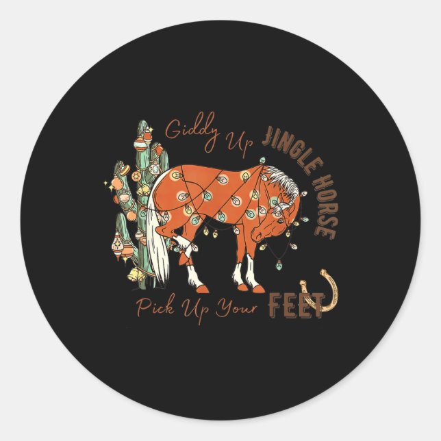 Sticker Rond Giddy Up Jingle Horse Ramassez Vos Pieds Cactus Va (Devant)