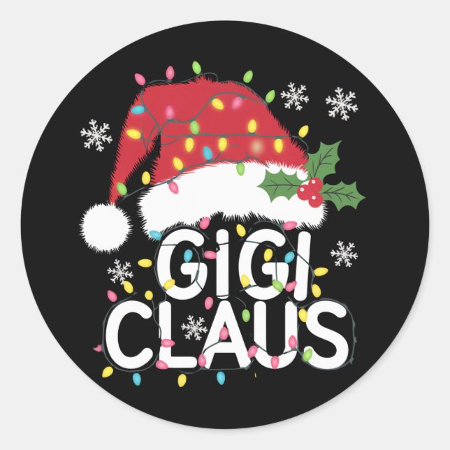 Sticker Rond Gigi Claus Lumières de Noël Pyjama Famille Corresp (Devant)