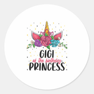 Sticker Rond Gigi de l'anniversaire fille Unicorn Anniversaire 