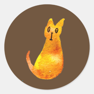 Sticker Rond Ginger cat mignon aquarelle illustration art