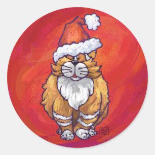 Sticker Rond Ginger Chat Noël Sur Rouge