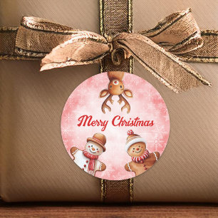 Sticker Rond Gingerbread Cookies Arrière - plan rouge Noël