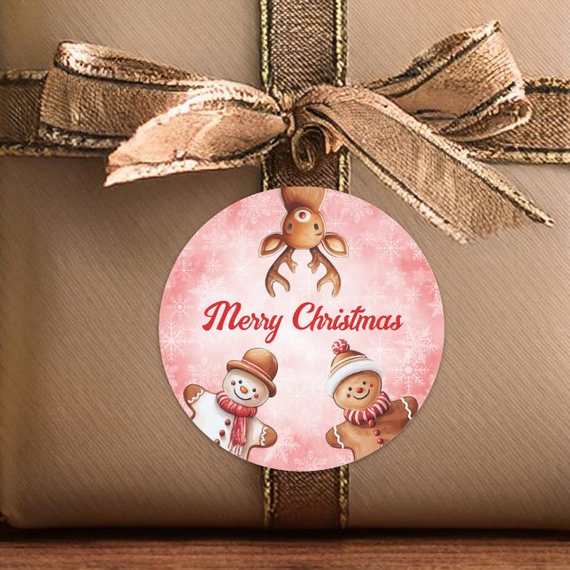 Sticker Rond Gingerbread Cookies Arrière - plan rouge Noël (Créateur téléchargé)