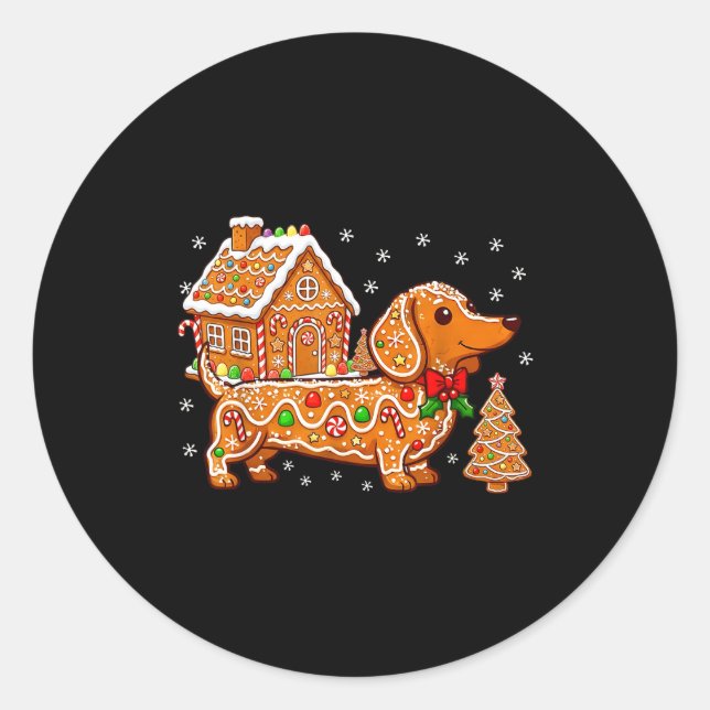 Sticker Rond Gingerbread Dachshund Christmas Tree House Cookie  (Devant)