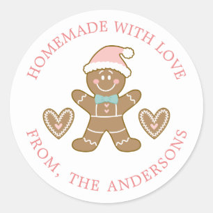 Sticker Rond Gingerbread fait avec amour Noël