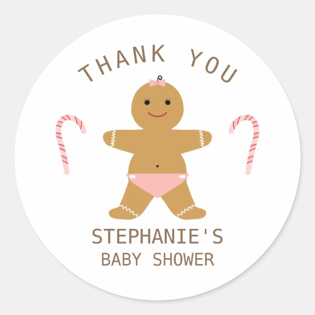 Sticker Rond Gingerbread fille baby shower merci pour (Devant)