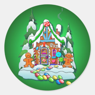 Sticker Rond GINGERBREAD HOUSE par SHARON SHARPE