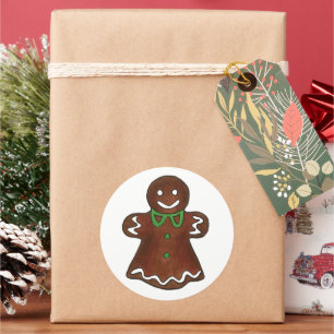 Sticker Rond Gingerbread Lady Woman Christmas Holiday Cookies