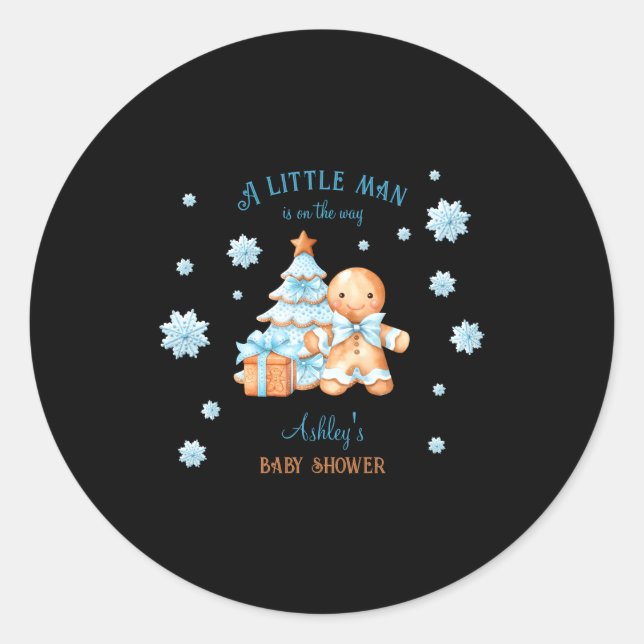 Sticker Rond Gingerbread Man Boy Blue Christmas Baby Shower  (Devant)