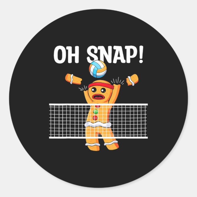 Sticker Rond Gingerbread Man Oh Snap Christmas Volleyball Playe (Devant)