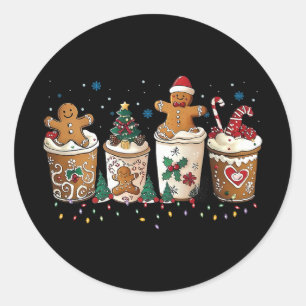 Sticker Rond Gingerbread Noël Café Mignon Doux Hiver Hol