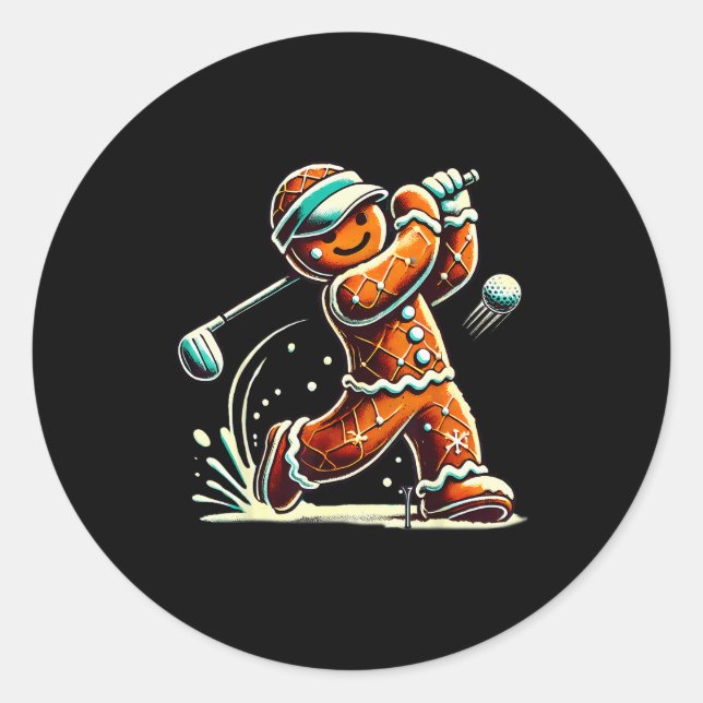 Sticker Rond Gingerbread Playing Golf Ball Christmas Golf Lover (Devant)