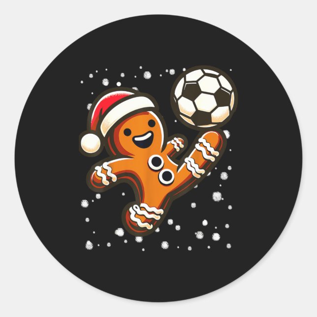 Sticker Rond Gingerbread Plays Soccer Bicycle Kick, Cookie Chri (Devant)