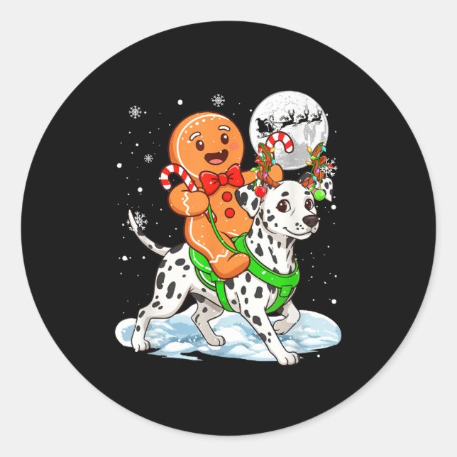 Sticker Rond Gingerbread Ridding Dalmatian Reindeer Christmas B (Devant)