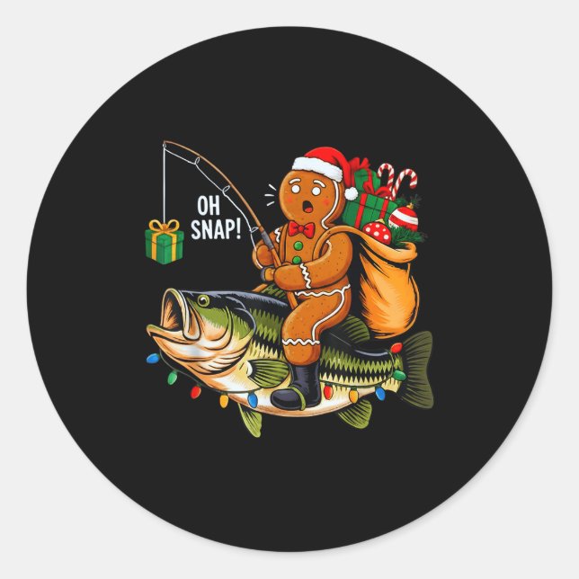 Sticker Rond Gingerbread Riding B Fish Christmas Fishing Xmas P (Devant)