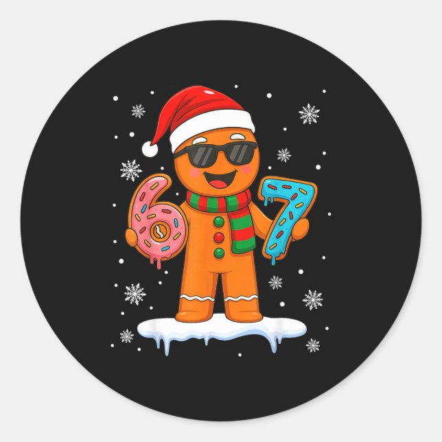 Sticker Rond Gingerbread Six Seven 67 Meme 6 7 Funny Christmas  (Devant)