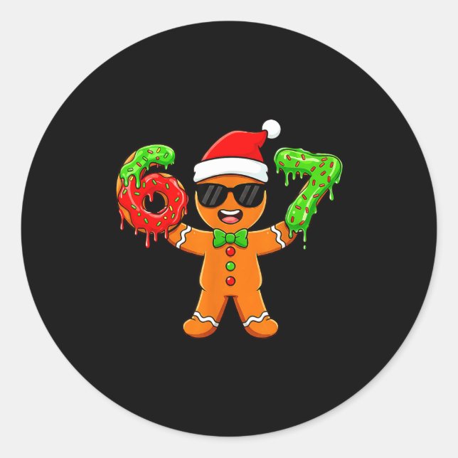 Sticker Rond Gingerbread Six Seven 67 Meme 6 7 Funny Christmas  (Devant)
