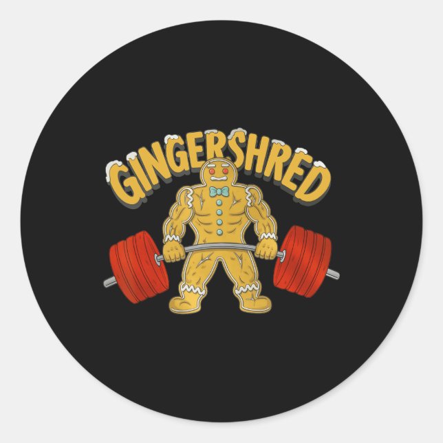 Sticker Rond Gingersher Funny Gingerbread Homme Gym Bodybuildin (Devant)