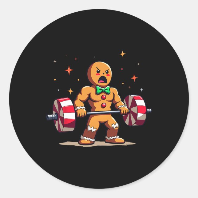 Sticker Rond Gingersher Funny Gingerbread Homme Gym Bodybuildin (Devant)