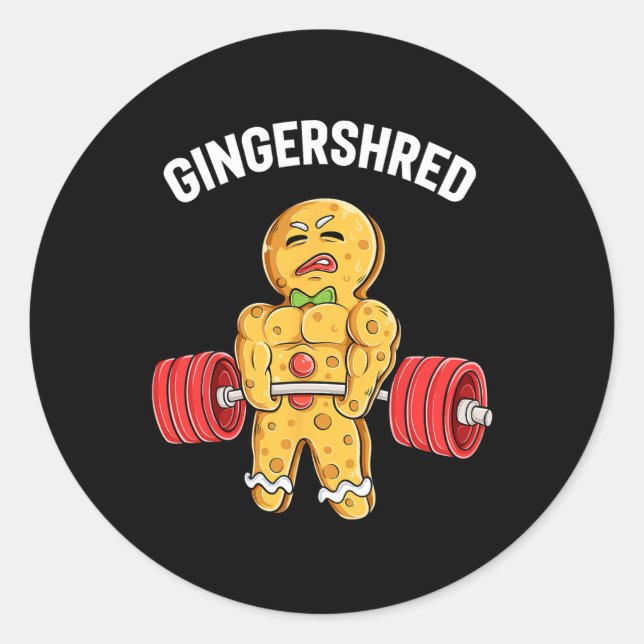Sticker Rond Gingersher Funny Gingerbread Homme Gym Bodybuildin (Devant)