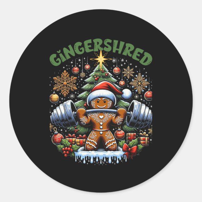 Sticker Rond Gingersher Funny Gingerbread Homme Gym Bodybuildin (Devant)