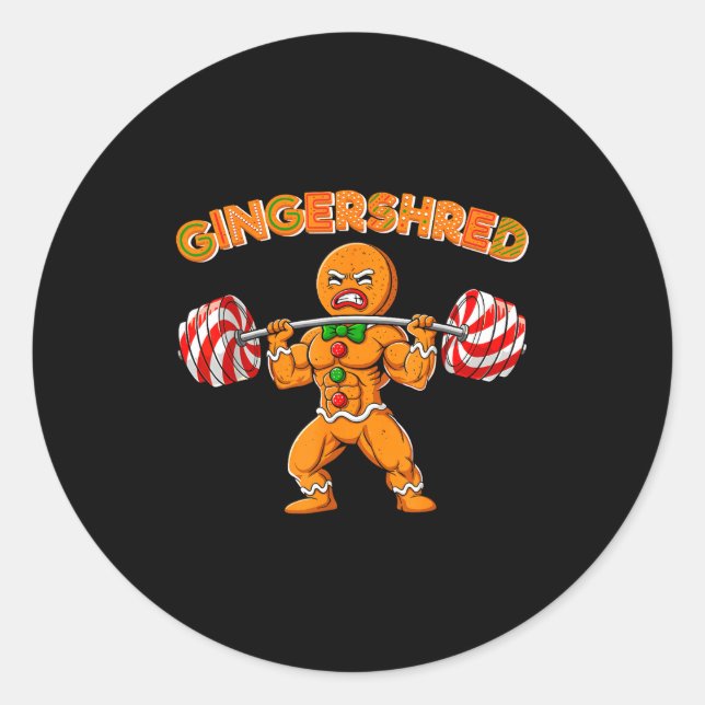 Sticker Rond Gingershred Christmas Gingerbread Man Gym Bodybuil (Devant)