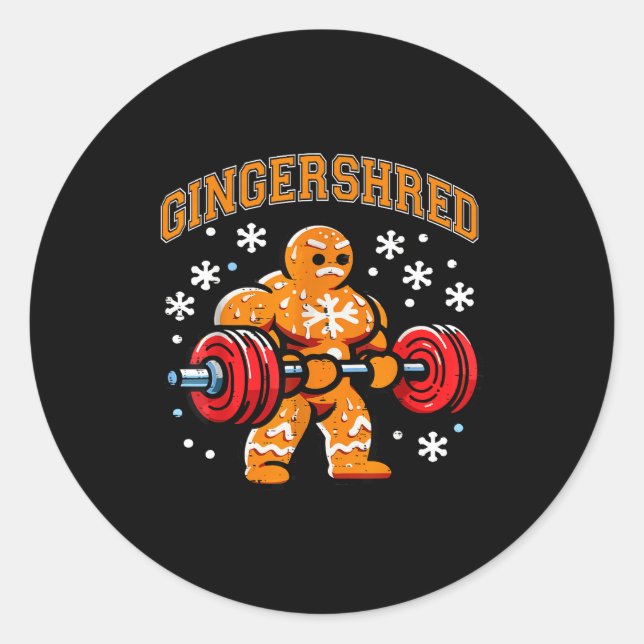 Sticker Rond Gingershred Funny Gingerbread Man Gym Bodybuilding (Devant)