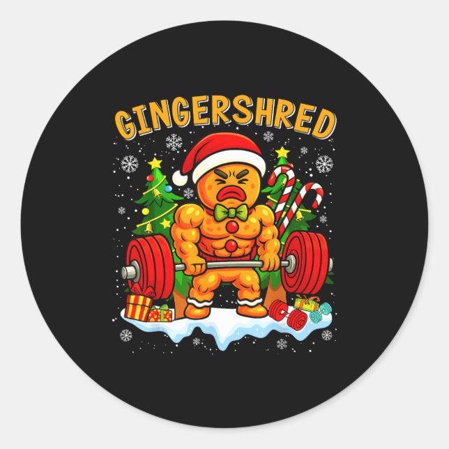 Sticker Rond Gingershred Funny Gingerbread Man Gym Bodybuilding (Devant)
