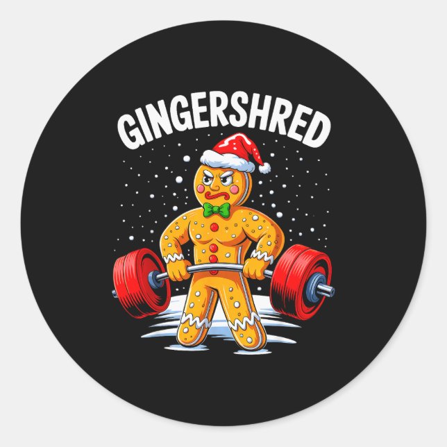 Sticker Rond Gingershred Funny Gingerbread Man Gym Bodybuilding (Devant)