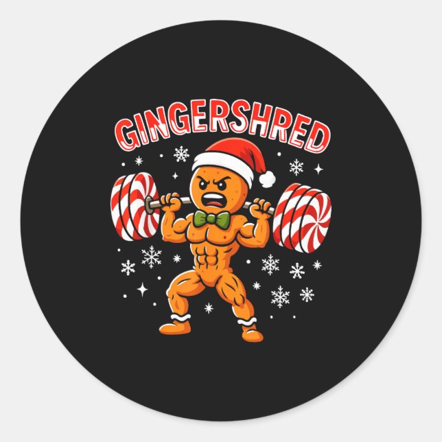 Sticker Rond Gingershred Funny Gingerbread Man Gym Bodybuilding (Devant)