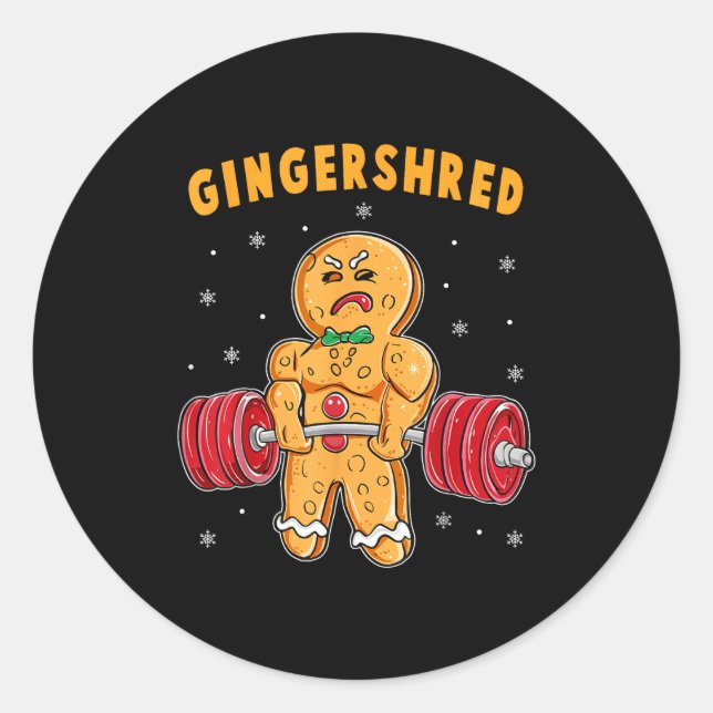 Sticker Rond Gingershred Funny Gingerbread Man Gym Bodybuilding (Devant)