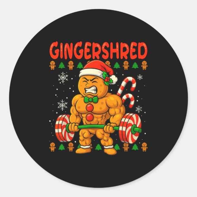 Sticker Rond Gingershred Gingerbread Christmas Workout Gym Ging (Devant)