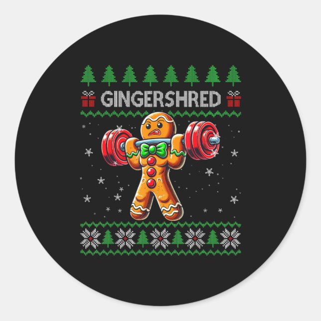 Sticker Rond Gingershred Gym Christmas Ugly Sweater Gingerbread (Devant)