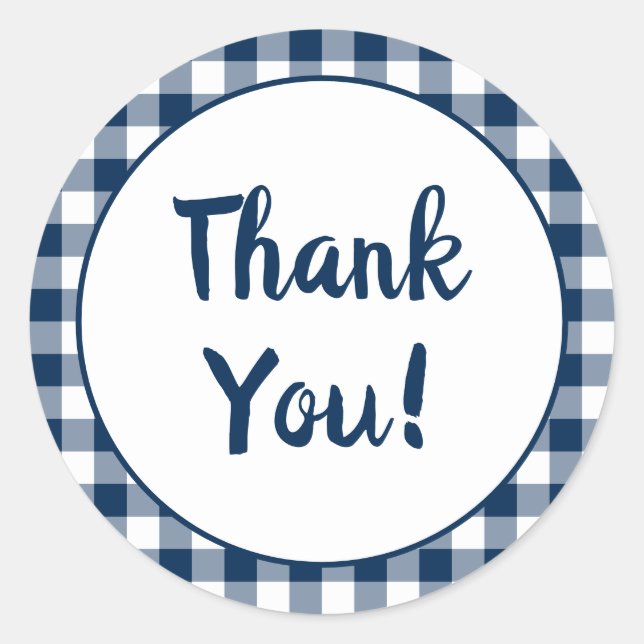 Sticker Rond Gingham Bleu Marine Merci (Devant)