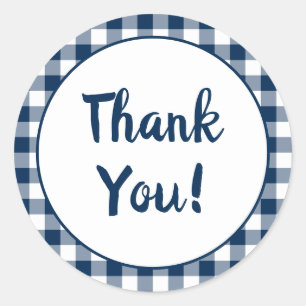 Sticker Rond Gingham Bleu Marine Merci
