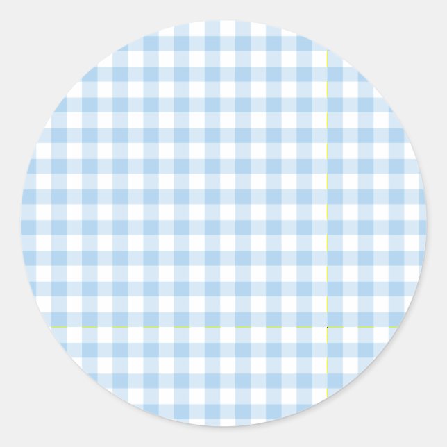 Sticker Rond Gingham Classique Bleu Bébé (Devant)