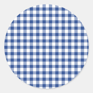 Sticker Rond Gingham Classique Bleu Vrai