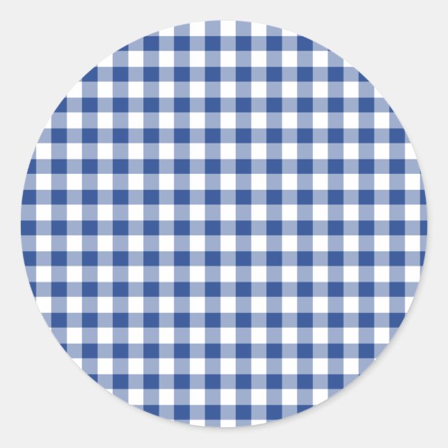 Sticker Rond Gingham Classique Bleu Vrai (Devant)