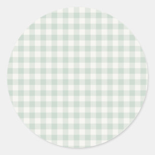 Sticker Rond Gingham Classique Printemps Sauge Émoussée
