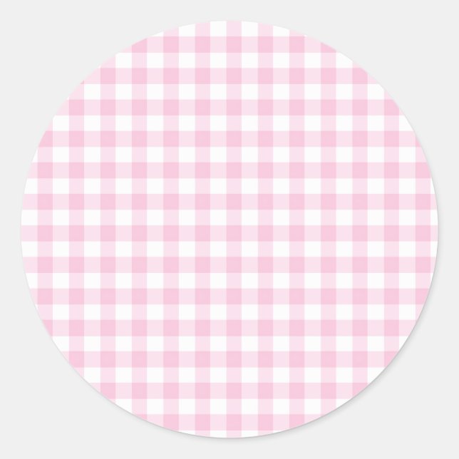 Sticker Rond Gingham Classique Rose Clair (Devant)