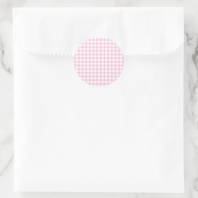 Sticker Rond Gingham Classique Rose Clair (Sac)