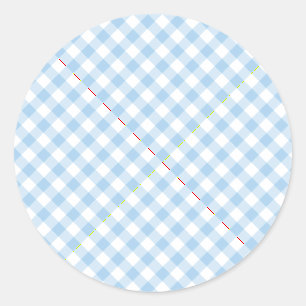 Sticker Rond Gingham Rétro Bleu Bébé