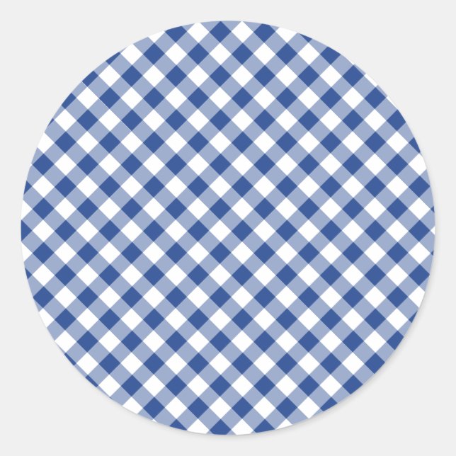 Sticker Rond Gingham Rétro Bleu Véritable (Devant)