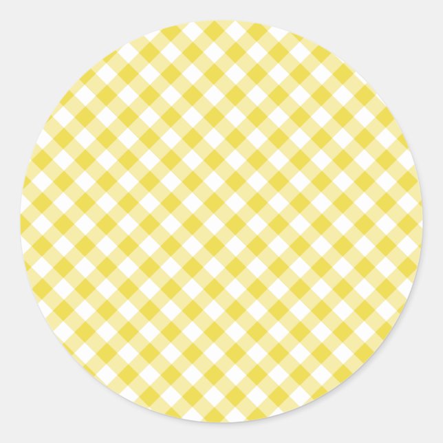 Sticker Rond Gingham Rétro Jaune Doré (Devant)