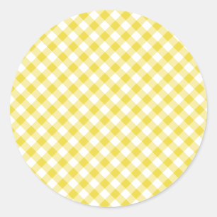 Sticker Rond Gingham Rétro Jaune Doré