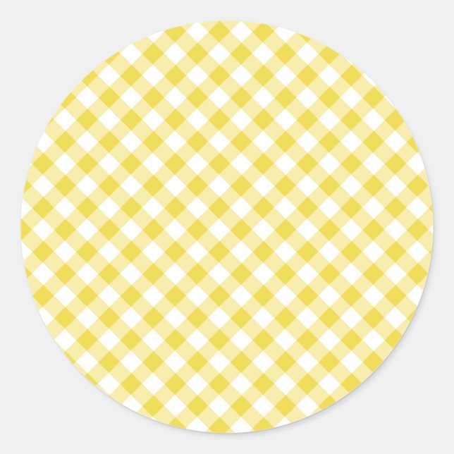 Sticker Rond Gingham Rétro Jaune Doré (Devant)