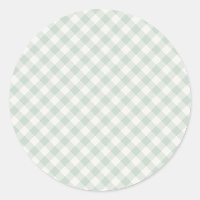 Sticker Rond Gingham Rétro Printemps | Sauge Atténuée (Devant)