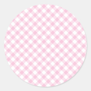 Sticker Rond Gingham Rétro Rose Clair