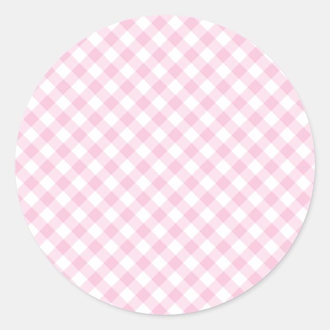 Sticker Rond Gingham Rétro Rose Clair (Devant)