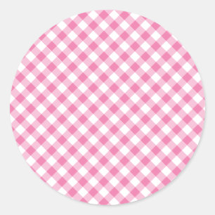 Sticker Rond Gingham Rétro Rose Fuchsia